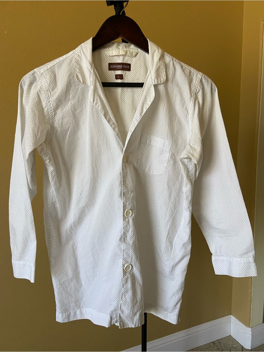 Alexander Olch cotton button down Shirt with Navy micro polkadots sz S
